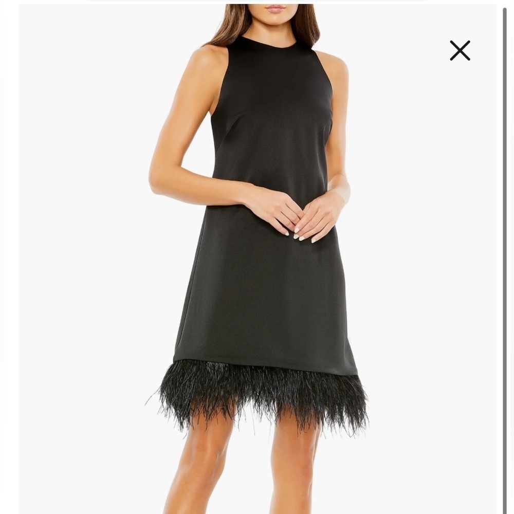 Mac Duggal Ieena 55805 Feather Hem Sleeveless Dress Black Mini party NWT 8